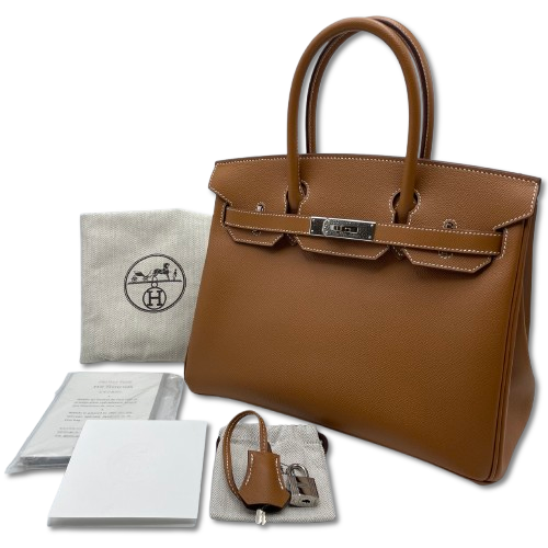 Hermes Birkin 30 골드 엡슨 실버 메탈 피팅 D 조각