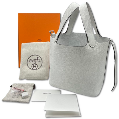 Hermes Picotin Lock PM New White Torillon Clemence Silver Fittings w 새로