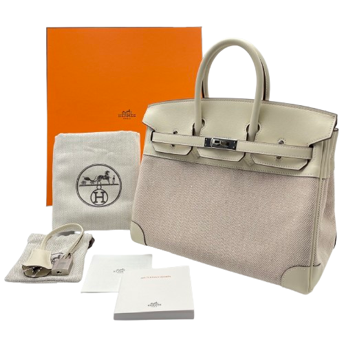 Hermes Birkin 25 Nata Swift/Toile Ash Silver Metal Fittings w 새겨 져