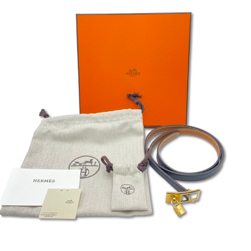 Hermes Lucky 15 Reversible Cadena Belt Noir/Gold Swift Gold Hardware W Engraved