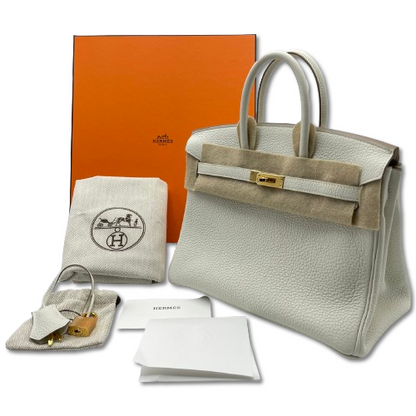 Hermes Birkin 25 버섯 토고 골드 ​​하드웨어 B가 새겨 져 있습니다