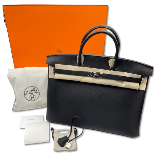 Hermes Birkin 40 Noir Togo Silver Metal Fitting K Engraved