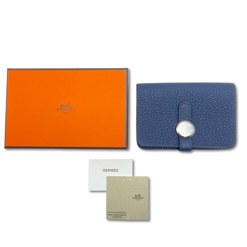 プレオウンド エルメス ドゴンカードケース ブルーアビス トゴ シルバー金具 W刻印