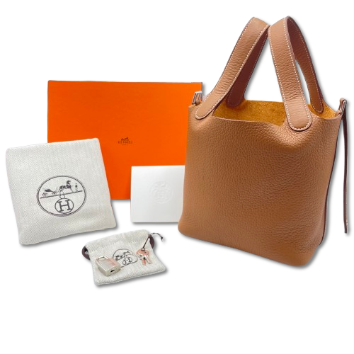 Pre-Owned Hermes Picotin Lock PM Gold Torillon Clemence Silver Metal Fittings W Engraved