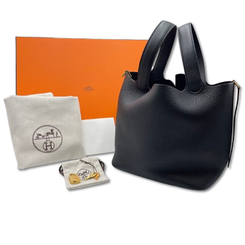 Pre-Owned Hermes Picotin Rock MM Noir Torillon Clemence Gold Hardware W Engraved