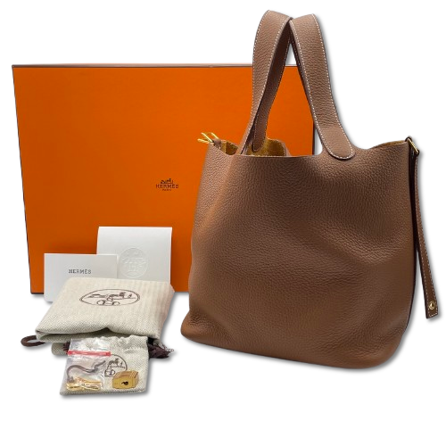 Pre-Owned Hermes Picotin Lock MM Gold Torillon Clemence Gold Hardware B Engraved