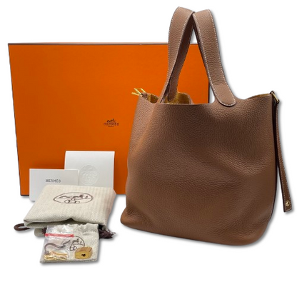 Pre-Owned Hermes Picotin Lock MM Gold Torillon Clemence Gold Hardware B Engraved
