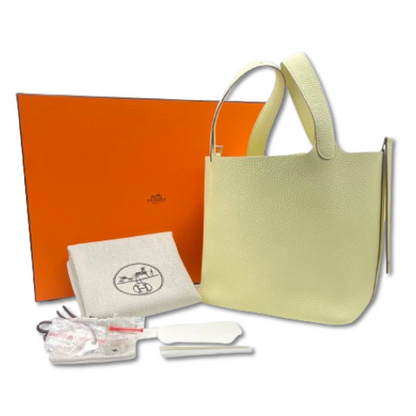 Pre-Owned Hermes Picotin Lock MM Jaune Milton Torillon Clemence Silver Fitting K Engraved