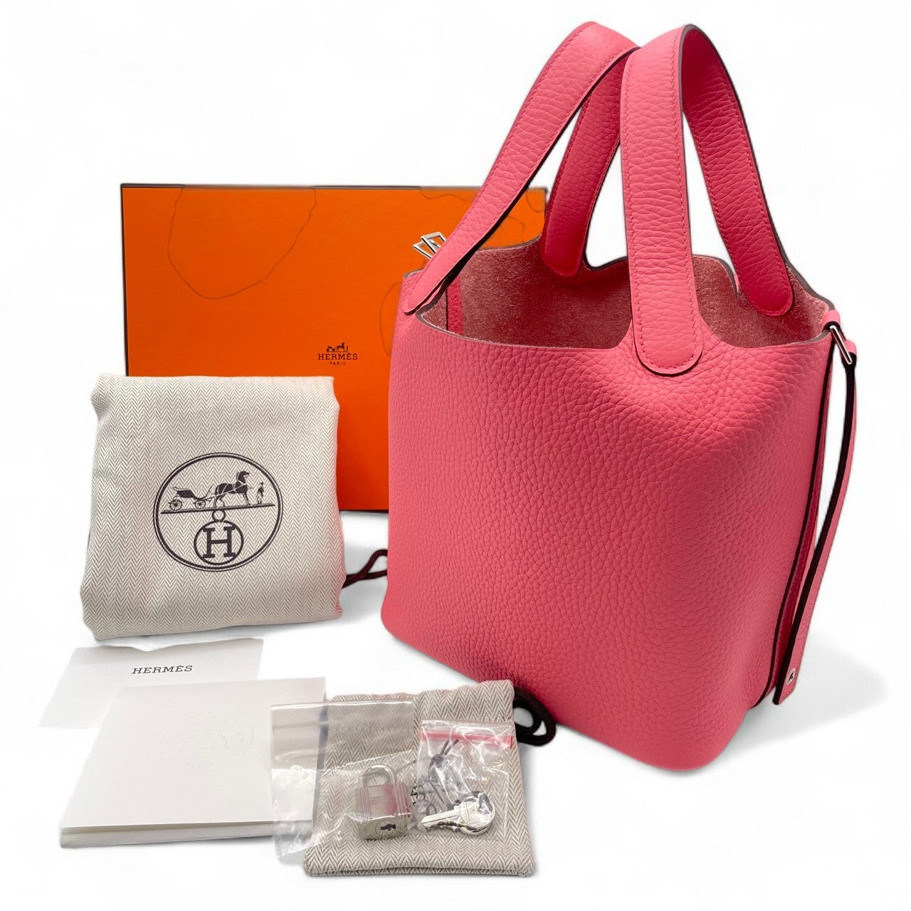 Pre-Owned Hermes Picotin Lock PM Rose Azarete Torillon Clemence Silver Metal Fitting K Engraved