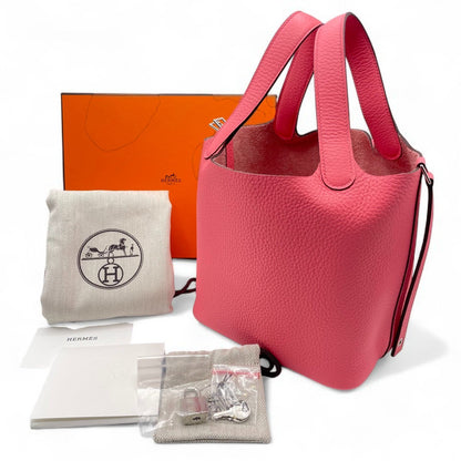 Pre-Owned Hermes Picotin Lock PM Rose Azarete Torillon Clemence Silver Metal Fitting K Engraved