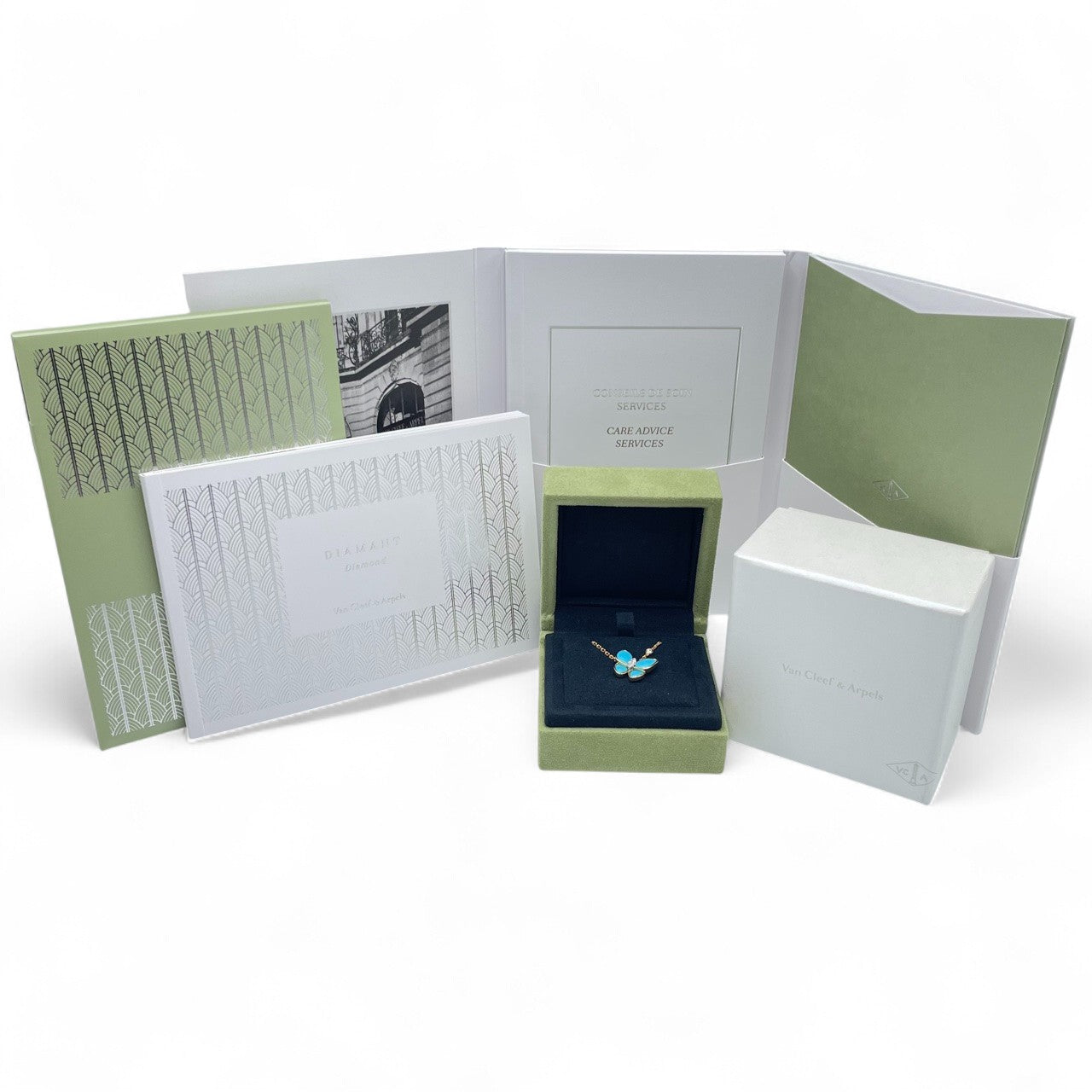 プレオウンドヴァンクリーフ＆アーペル ドゥ パピヨン ネックレス VCARP7UP00 ターコイズ イエローゴールド