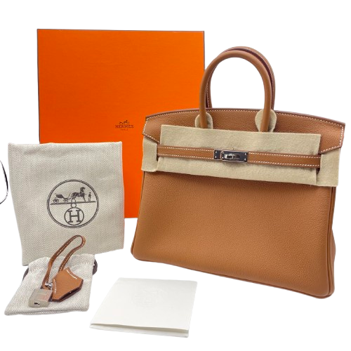 Pre-owned Hermes Birkin 25 Gold Taurillon Novillo Silver hardware W engraved