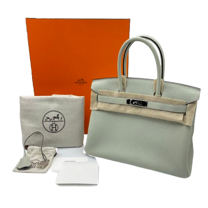 Pre-owned Hermes Birkin 30 Grineve Togo Silver hardware B engraved