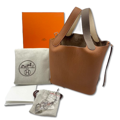 Pre-Owned Hermes Picotan Rock Cazac PM Etoupe/Gold Taurillon Clemence Silver Hardware U engraved