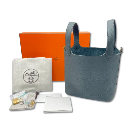 Pre-owned Hermes Picotan Lock PM Vert Mangrove Taurillon Clemence Gold hardware K stamp