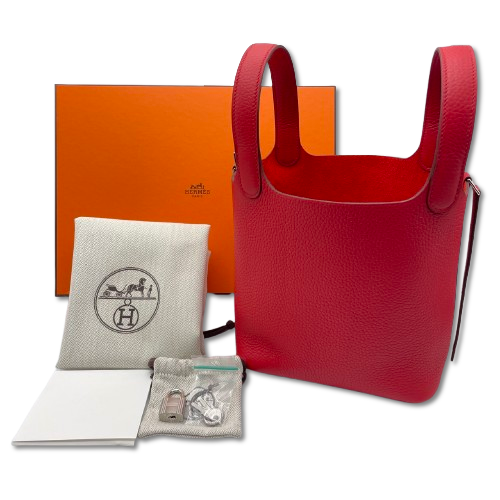 Pre-owned Hermes Picotan Lock PM Rouge Ladieu Taurillon Clemence Silver hardware K stamp