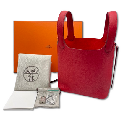 Pre-owned Hermes Picotan Lock PM Rouge Ladieu Taurillon Clemence Silver hardware K stamp