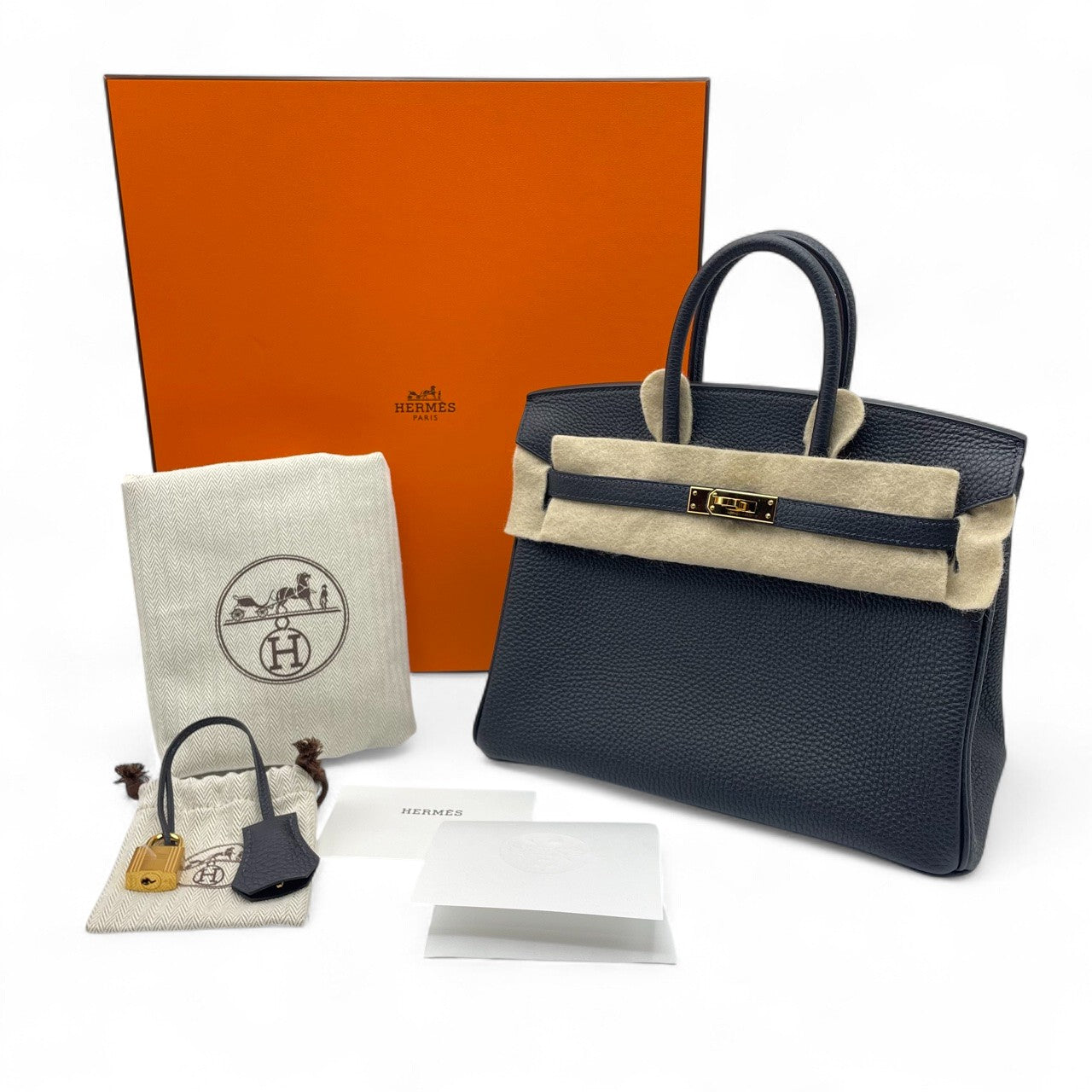 Pre-owned Hermes Birkin 25 Cavern Togo Gold hardware U engraved