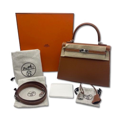 Pre-Owned Hermes Kelly 25 Gold Vaux Madame Silver Hardware K Stamp