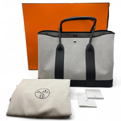 Pre-Owned Hermes Garden Party 41 Noir Toile Ash/Negonda Silver Hardware K Stamp