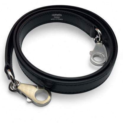 Pre-Owned Hermes Kelly 25 Noir Box Calf Silver Hardware B Engraved