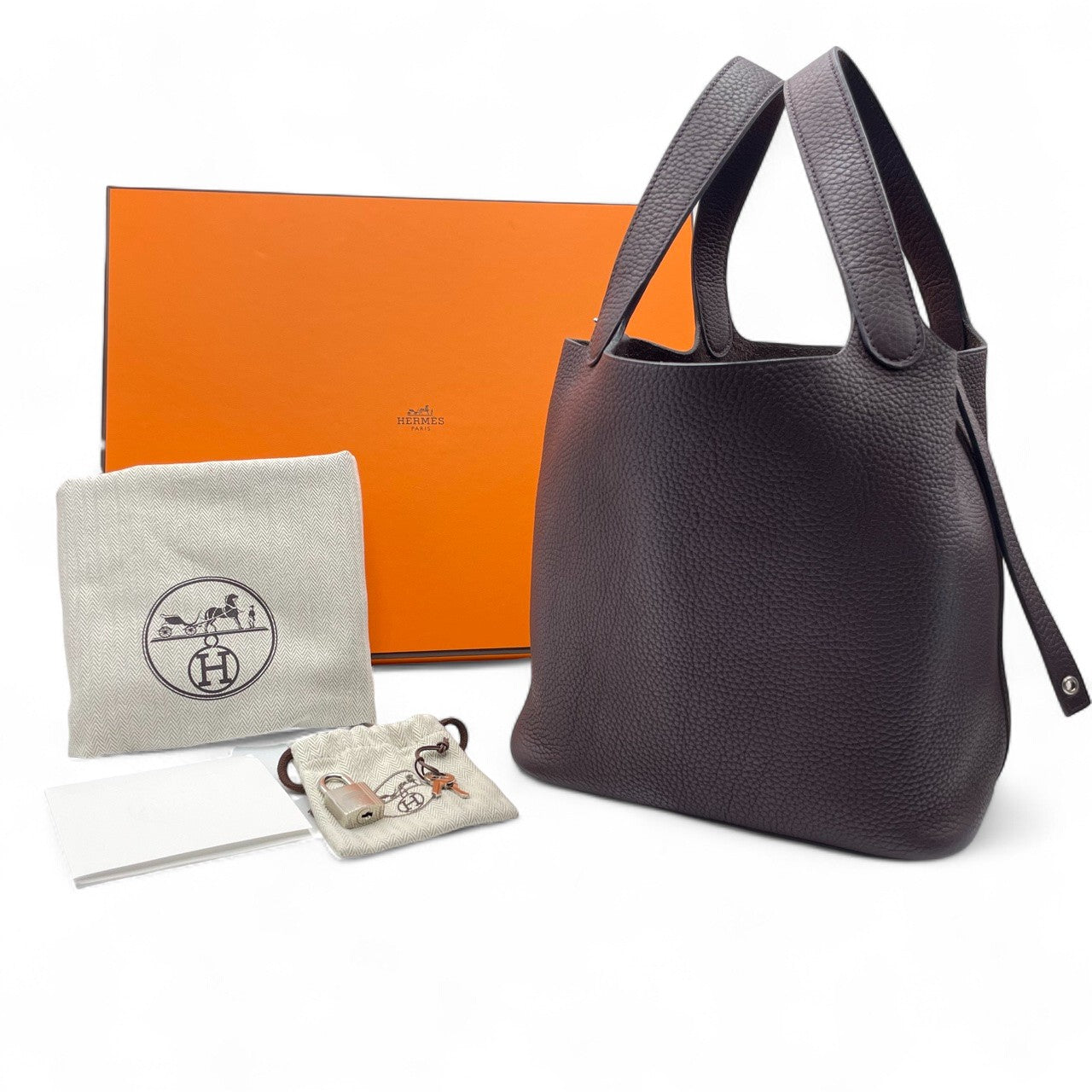 Pre-Owned Hermes Picotan Lock MM Rouge Serie Togo Silver Hardware U Engraved