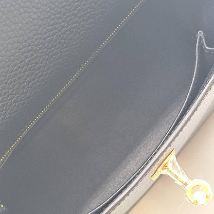 Pre-Owned Hermes Kelly 25 Black Togo Gold Hardware U Engraved