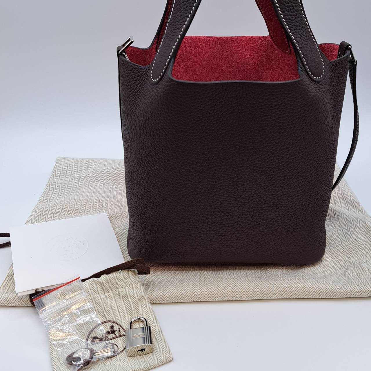Pre-Owned Hermes Picotin Rock PM Torillon Clemence Rouge Serie/Framboise Z engraved