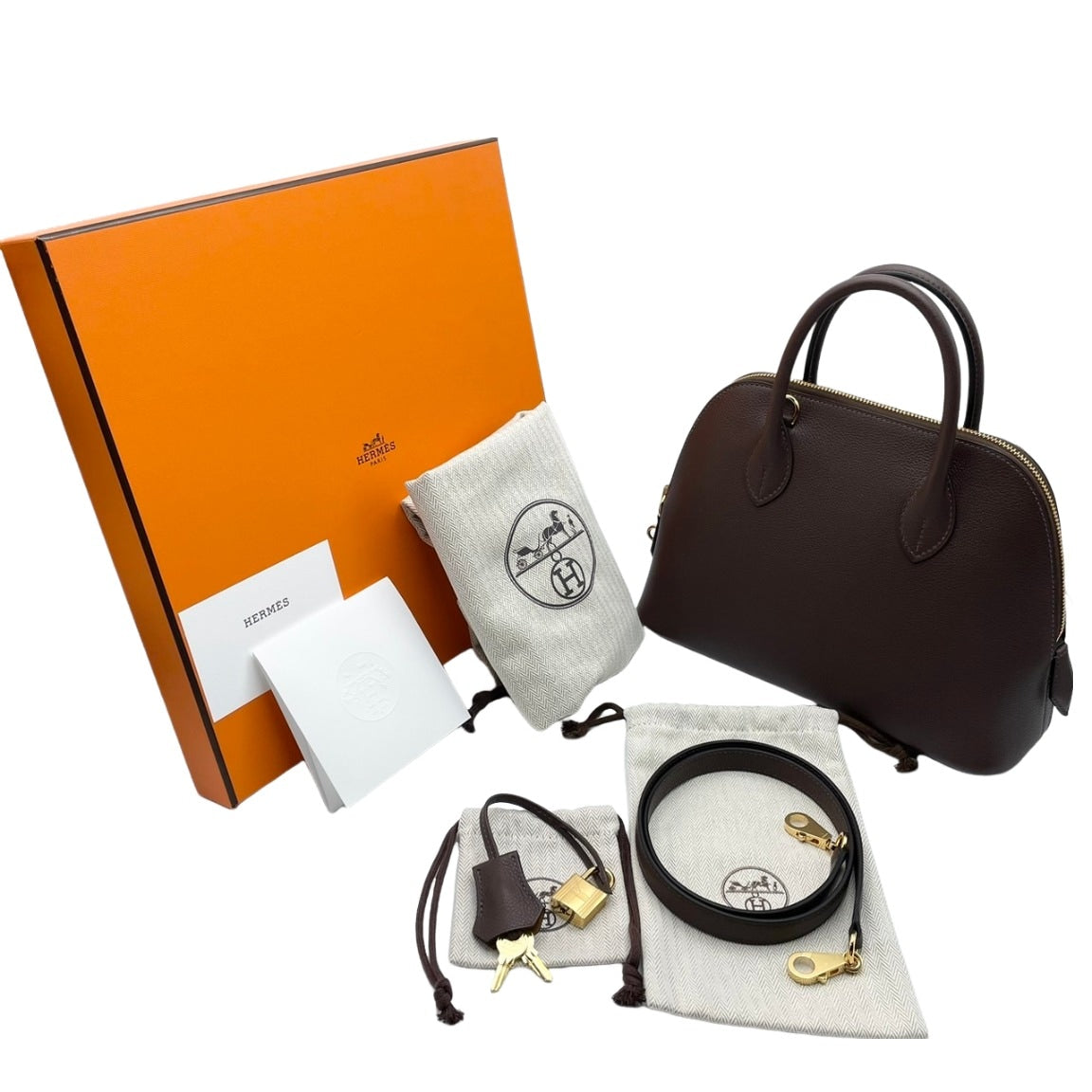 [以常規價格出售！] 】愛馬仕（Hermes）Bolid 1923 25 Evercolor Mocha Gold Metal Fittings B刻有