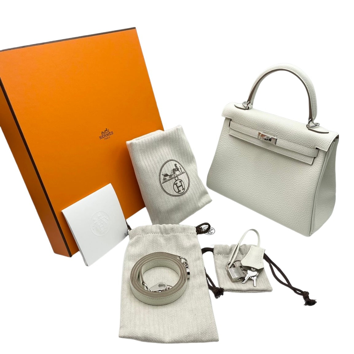 Pre-Owned Hermes Kelly 25 Mushroom Togo Silver Metal Fittings B Engraved