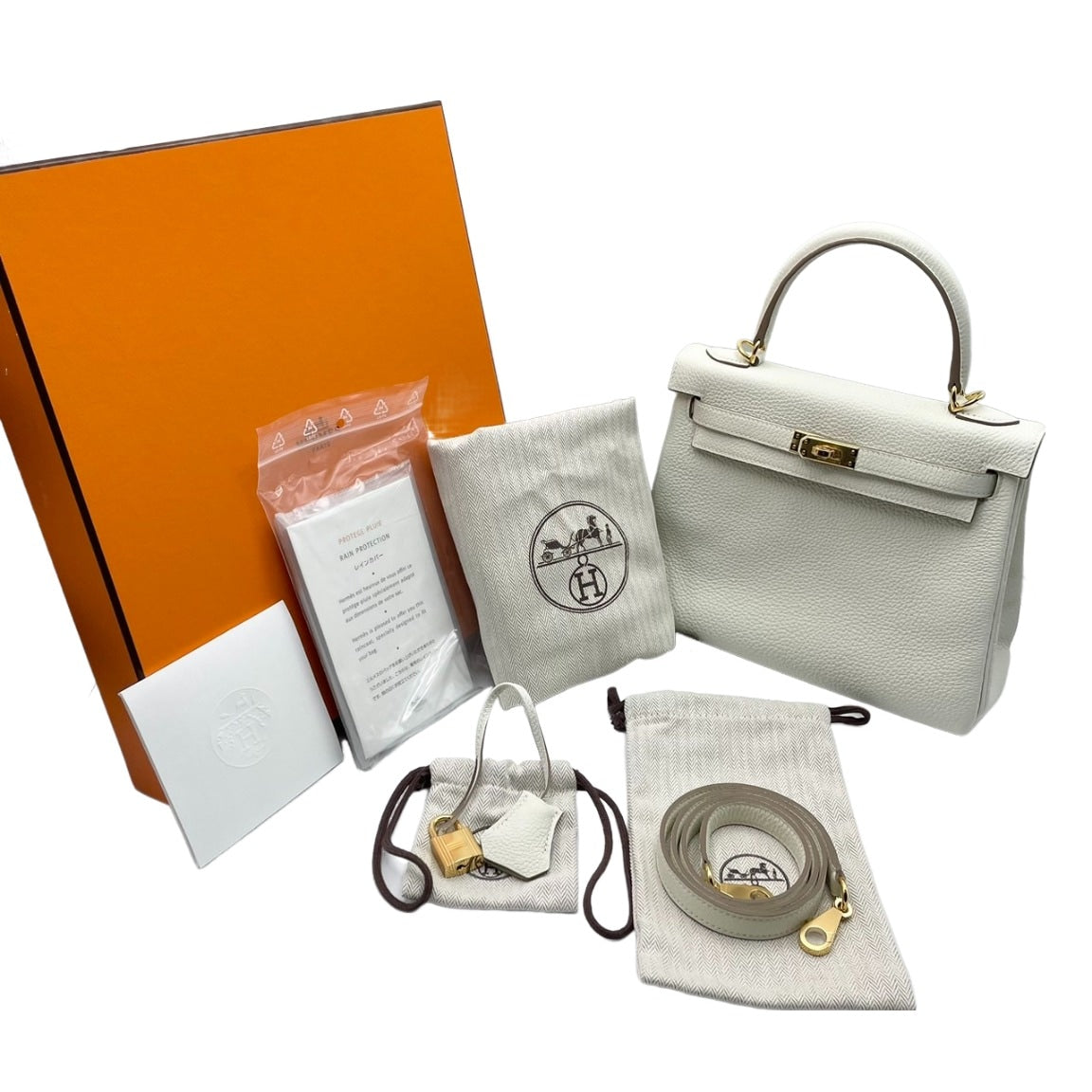 Pre-Owned Hermes Kelly 25 Mushroom Togo Gold Hardware B Engraved