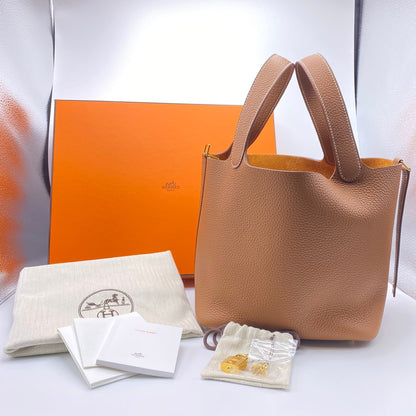 Pre-Owned Hermes Picotin Lock MM Gold Torillon Clemence Gold Hardware U Engraved