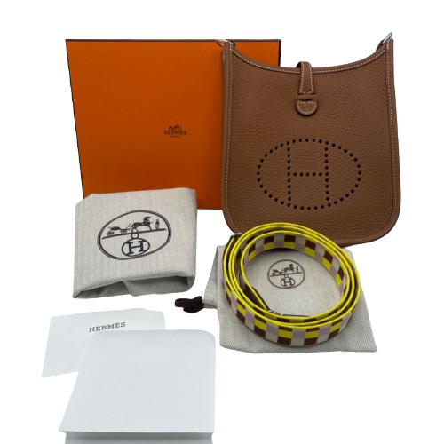 Pre-Owned Hermes Evelyn TPM Gold Torillon Clemence Silver Metal Fittings B Engraved