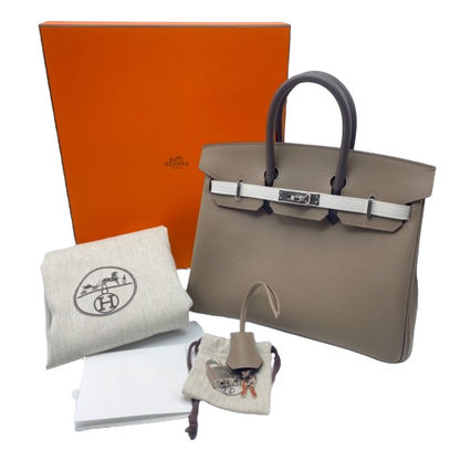 Hermes Birkin 25 Etoupe Epson Silver Metal Fittings B 새겨 져