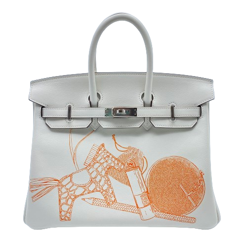 Hermes Birkin 25 In and Out Blanco Voor Swift Bron/Palladium Metal Fittings B 조각.