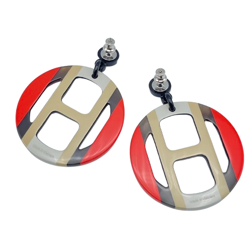 Pre-Owned Hermes H-Equip Earrings Buffalo Horn Lacquer