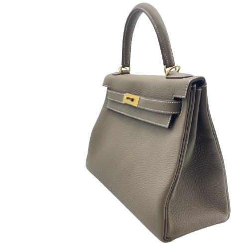 Pre-Owned [Cash Price] Hermes Kelly 28 Etoup Torillon Clemence Gold Hardware W Engraved