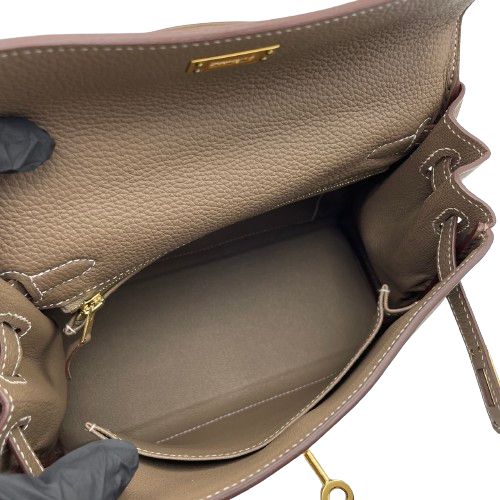 Pre-Owned [Cash Price] Hermes Kelly 25 Etoup Togo Gold Hardware B Engraved