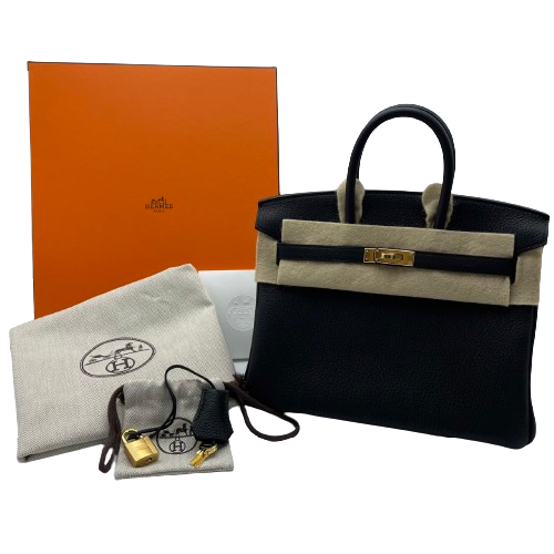 Hermes Birkin 25 Noir Togo Gold 하드웨어 W는 새겨 져 있습니다