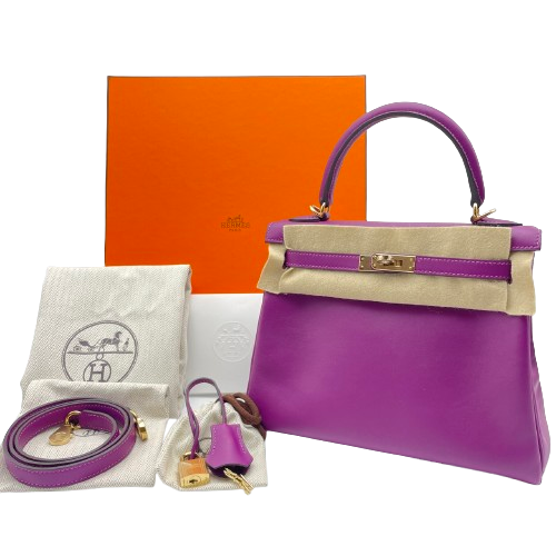 Pre-Owned Hermes Kelly 25 Anemone Swift Gold Hardware B Engraved