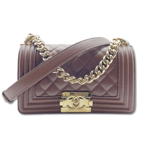 Pre-Owned Chanel Boy Chanel W20 Brown Caviar Skin Gold Fittings