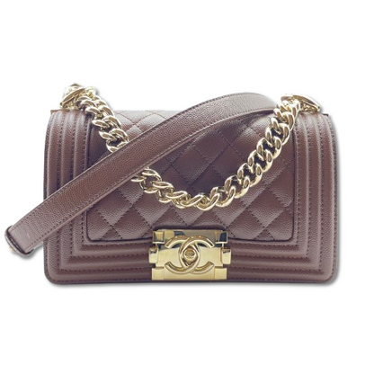 Pre-Owned Chanel Boy Chanel W20 Brown Caviar Skin Gold Fittings