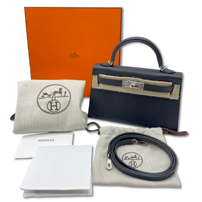 [Cash Price] Hermes Mini Kelly Noir Epson Silver Fittings W Engraved