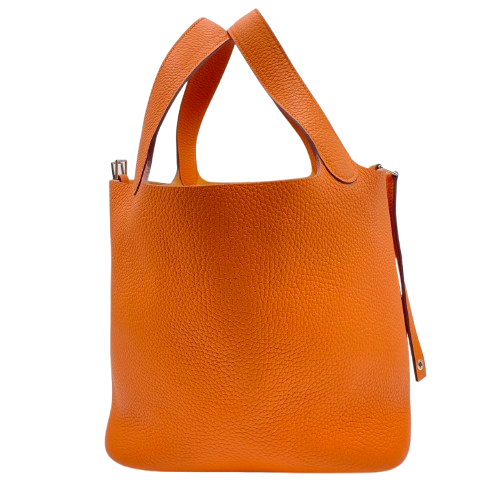 Pre-Owned Hermes Picotin Lock PM Orange Torillon Clemence Silver Fittings B Engraved