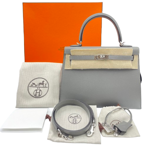 Pre-Owned Hermes Kelly 25 Grimeyer Madame Calfskin Silver Fittings W Engraved Outer Sewing