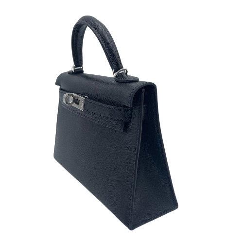 [Cash Price] Hermes Mini Kelly 2 Noir Chevre Silver Metal Fittings U Engraved