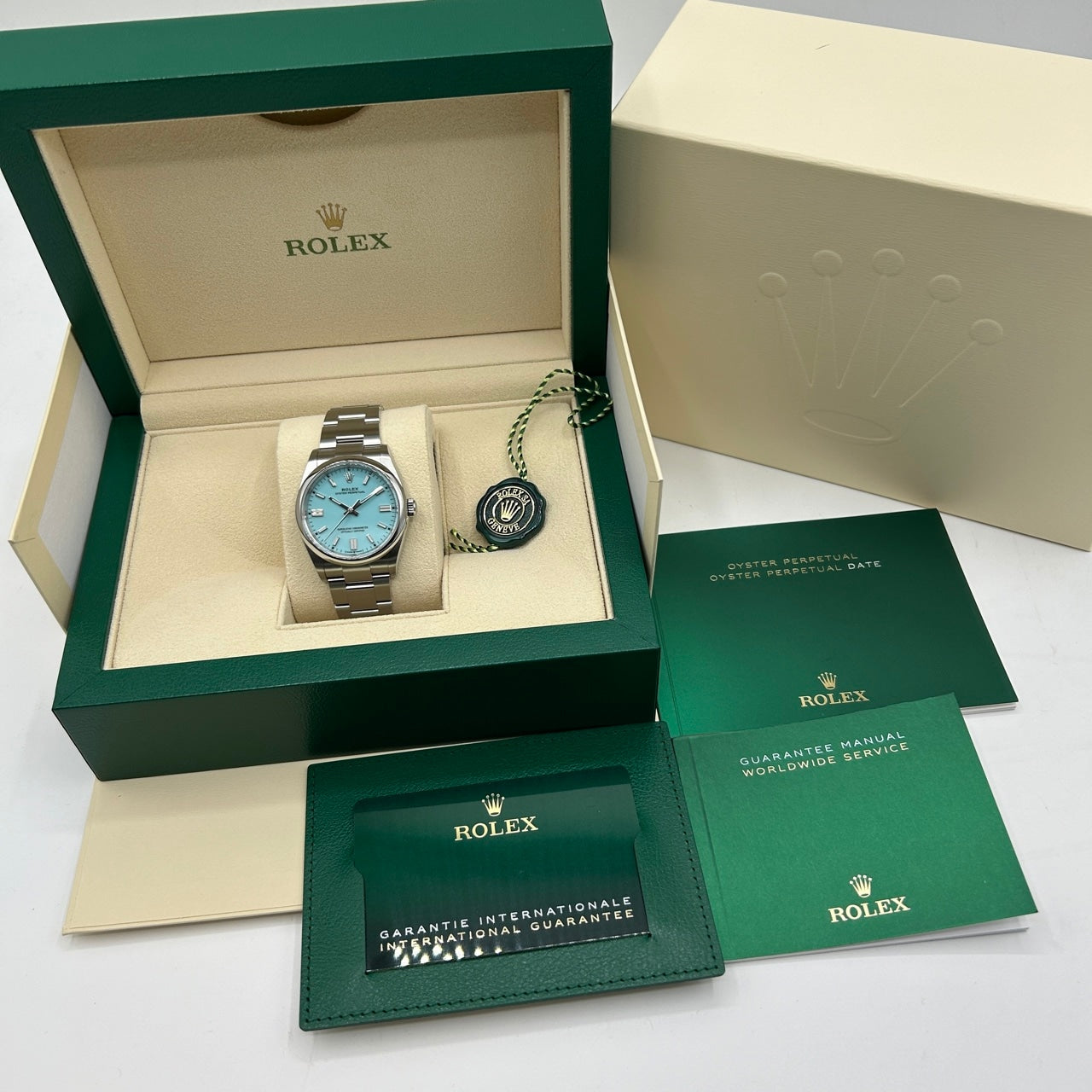 사전 소유 [지원 가격! 나는 항상 그것을 원했다! Rolex Oyster Perpetual 126000 굴 팔찌 청록색 청록색 36mm