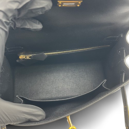 사전 소유 [현금 가격] Hermes Kelly 25 누아르 박스 송아지 금 하드웨어 W 새겨 져