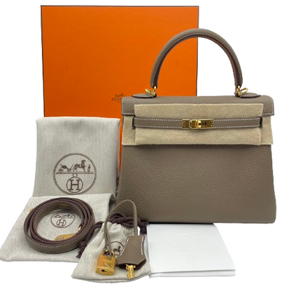 Pre-Owned [Cash Price] Hermes Kelly 25 Etoup Togo Gold Hardware B Engraved