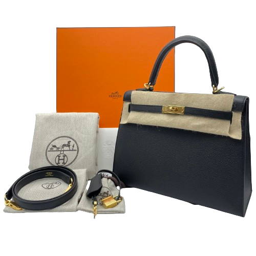 Pre-Owned [Cash Price] Hermes Kelly 25 Noir Epson Gold Hardware B Engraved